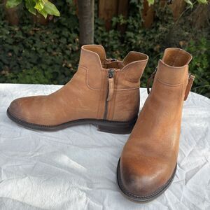 Franco Sarto Halford Brown Leather Ankle Boots Size 10M Side Zip Western Style